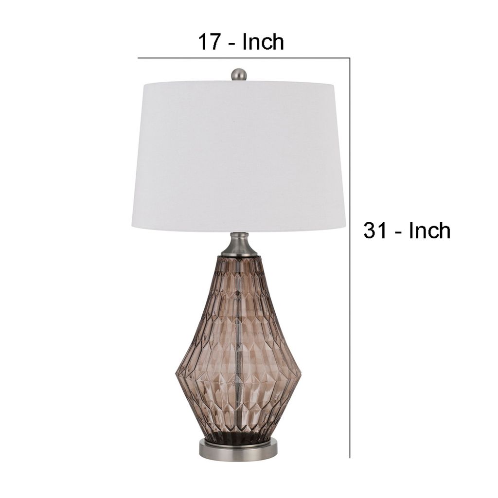 31 Inch Glass Table Lamp with Dimmer, Geometric Base, Brown - View 6