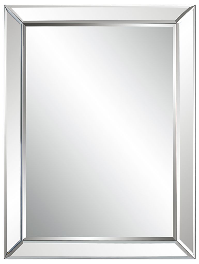 39 Inch Wood Mirror, Mirrored Frame, Beveled Panels, Silver - View 2