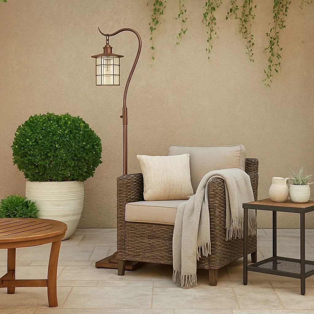 60 Inch Metal Downbridge Design Floor Lamp with Caged Shade, Rustic Bronze - View 7