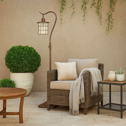 60 Inch Metal Downbridge Design Floor Lamp with Caged Shade, Rustic Bronze - View 7