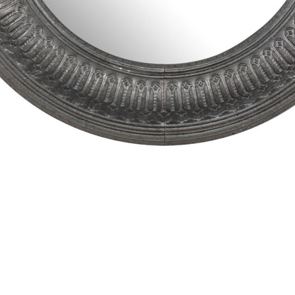 Round Wall Mirror with Thick Embossed Metal Border, Antique Gray - View 4