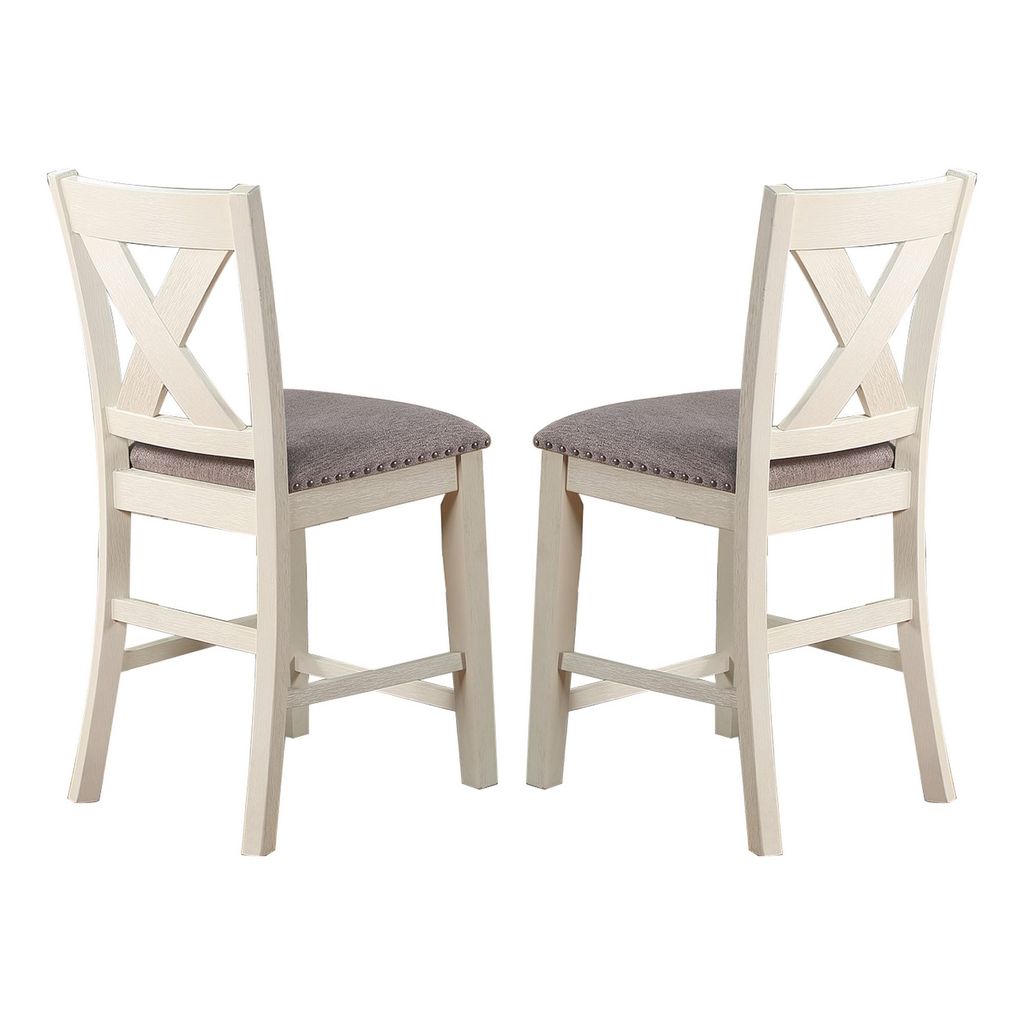 Joss 40 Inch Cottage Wood Counter Height Chair, Set of 2, Gray Seat, Cream