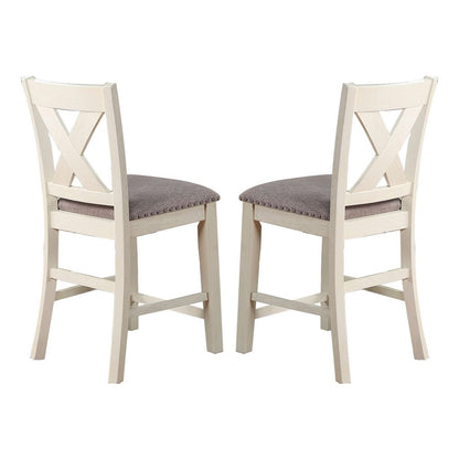 Joss 40 Inch Cottage Wood Counter Height Chair, Set of 2, Gray Seat, Cream