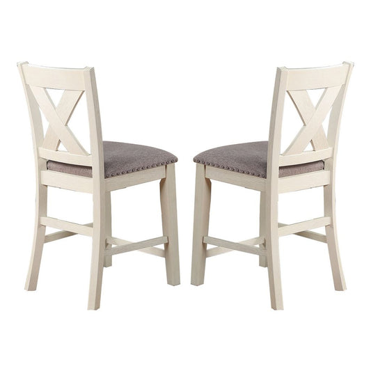 Joss 40 Inch Cottage Wood Counter Height Chair, Set of 2, Gray Seat, Cream