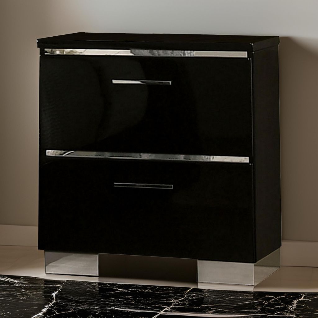 Cari Two Drawer Nightstand with USB Charger, Chrome, Black - View 7