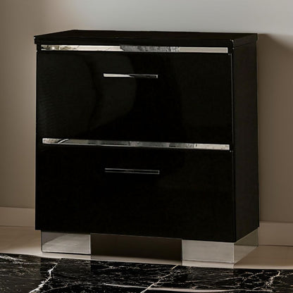 Cari Two Drawer Nightstand with USB Charger, Chrome, Black - View 7