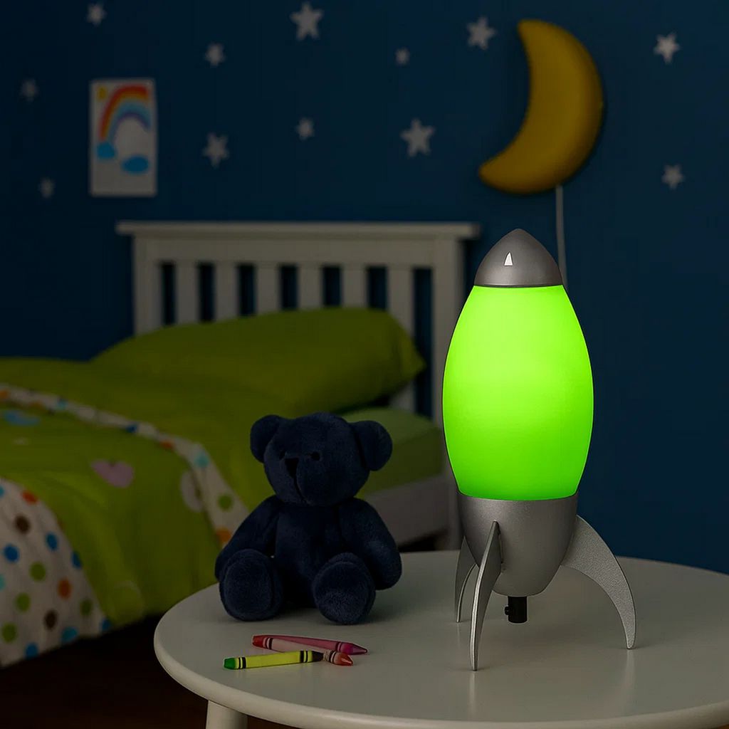 Kid Table Lamp with Rocket Design Silhouette, Green - View 7