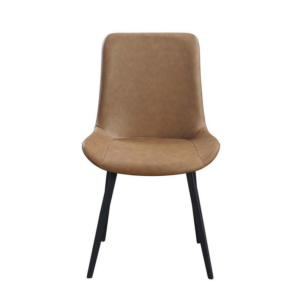 Eli 20 Inch Parson Style Dining Chair, Vegan Leather, Set of 2, Tan Brown - View 2