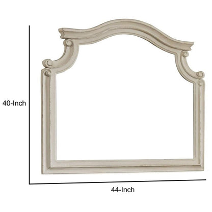 Scalloped Top Wood Encased Mirror with Molded Details, Antique White - View 6