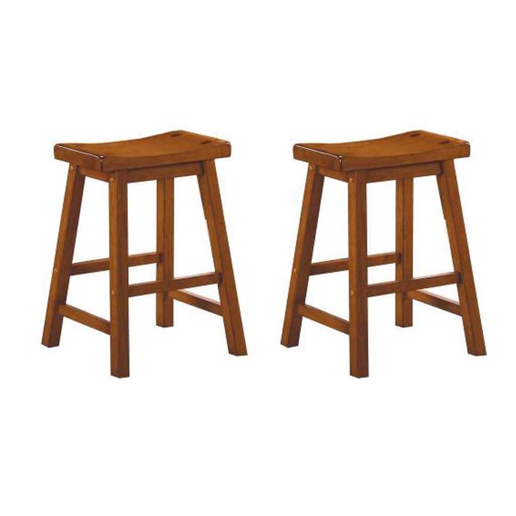Wooden 24" Counter Height Stool with Saddle Seat, Oak Brown, Set Of 2 - View 4