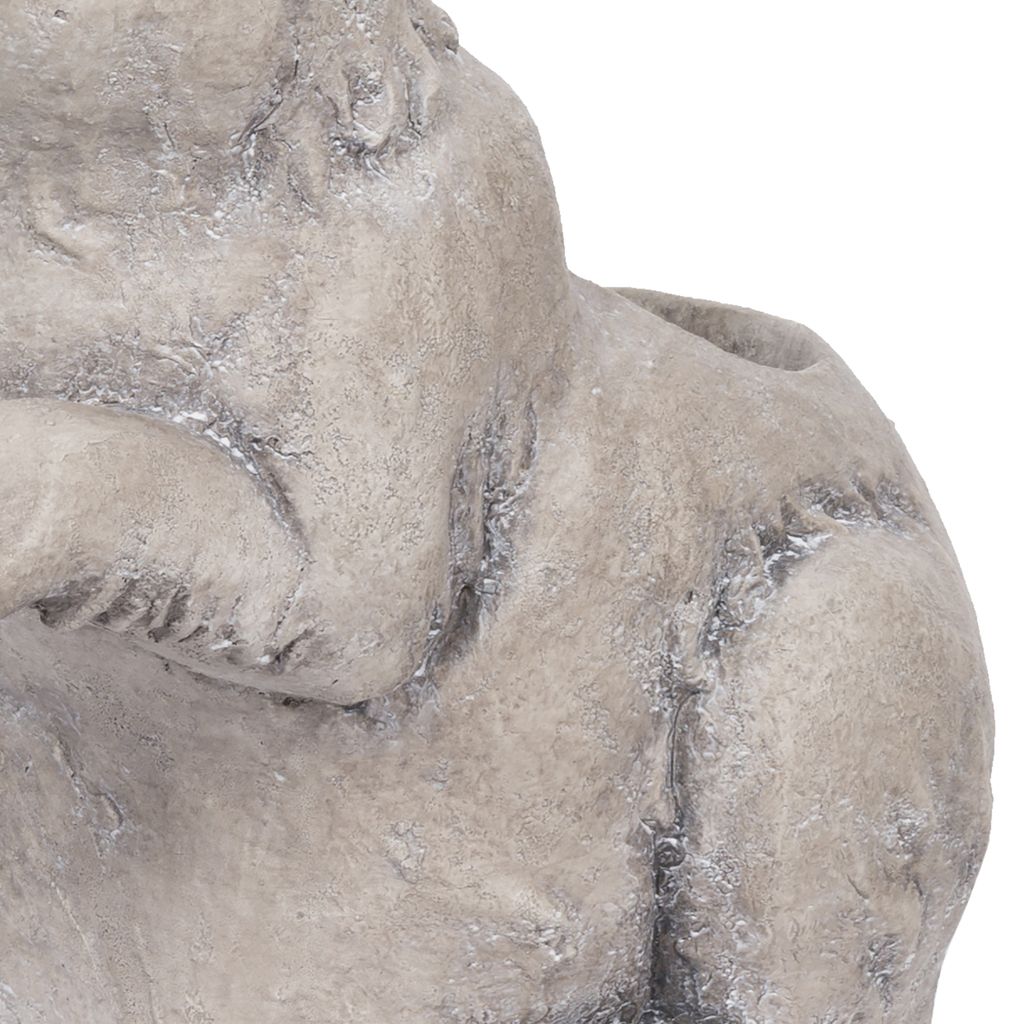 Antique Styled Raw Textured Polyresin Standing Rabbit Planter, Gray - View 3