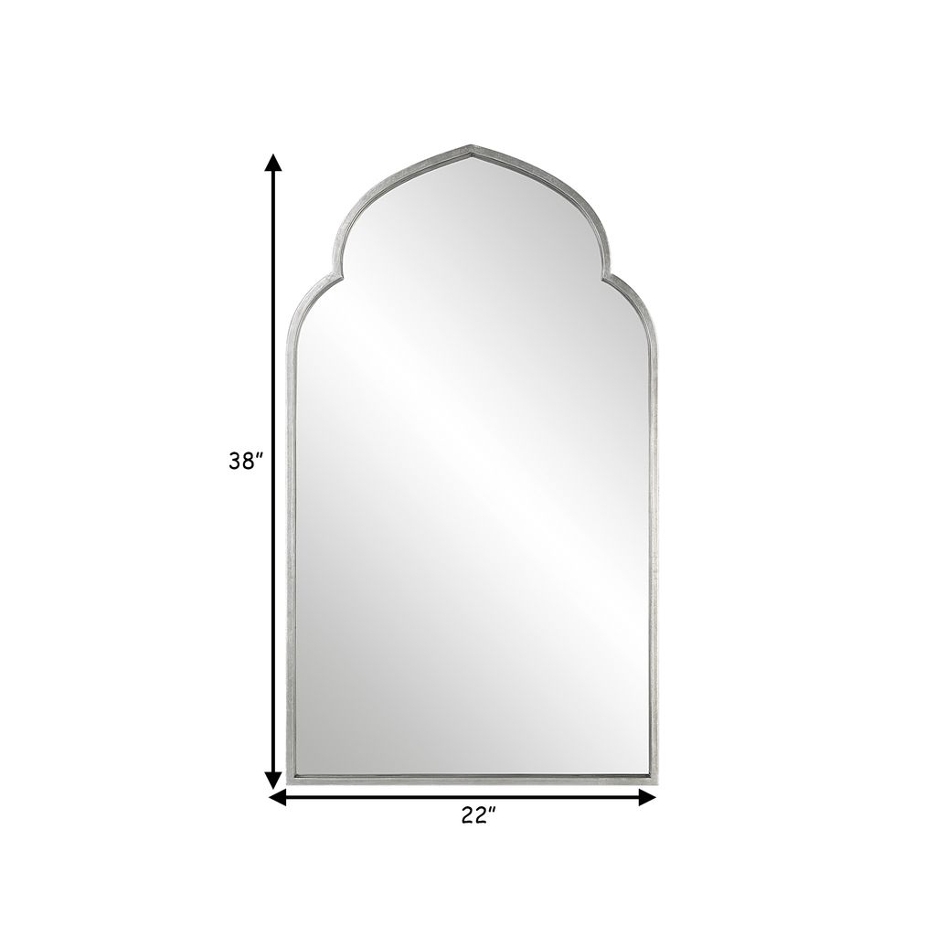 38 Inch Wood Wall Mirror, Moroccan Style, Antique Silver - View 6