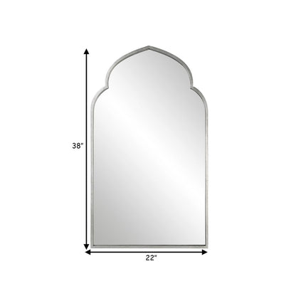 38 Inch Wood Wall Mirror, Moroccan Style, Antique Silver - View 6