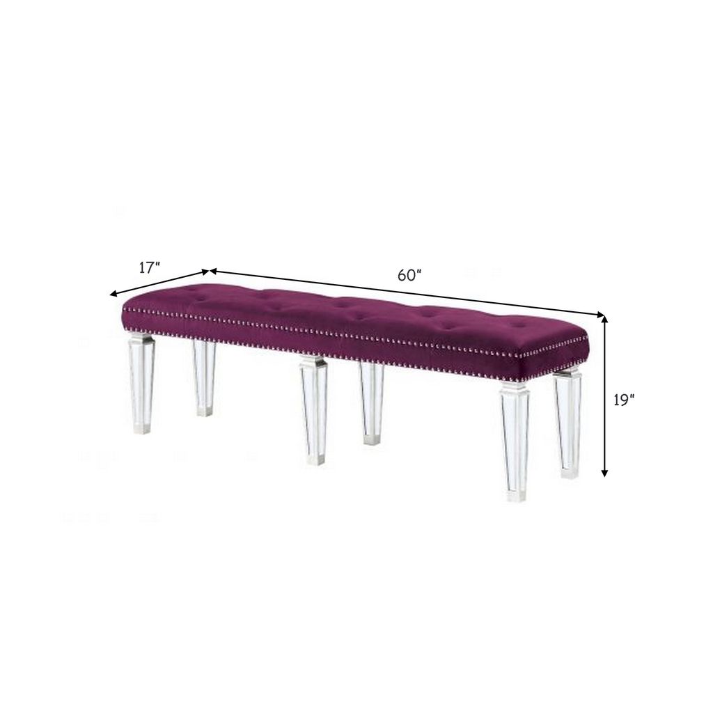 Accent Bench with Tufted Velvet Seat and Mirrored Legs, Purple - View 6