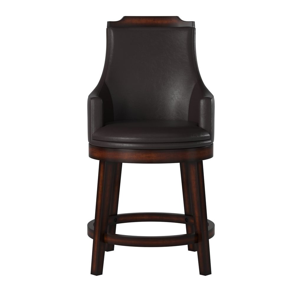 Wood & Leather Counter Height Chair with Swivel Mechanism, Brown & Black, Set of 2 - View 3