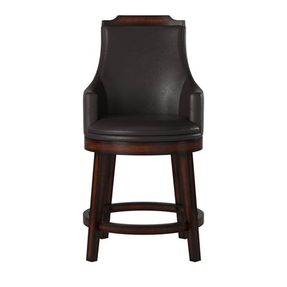 Wood & Leather Counter Height Chair with Swivel Mechanism, Brown & Black, Set of 2 - View 3
