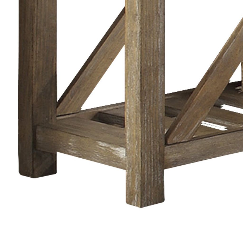 Rectangular Wooden Sofa Table With Slated Bottom Shelf, Gold Brown - View 4