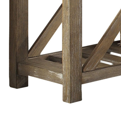 Rectangular Wooden Sofa Table With Slated Bottom Shelf, Gold Brown - View 4