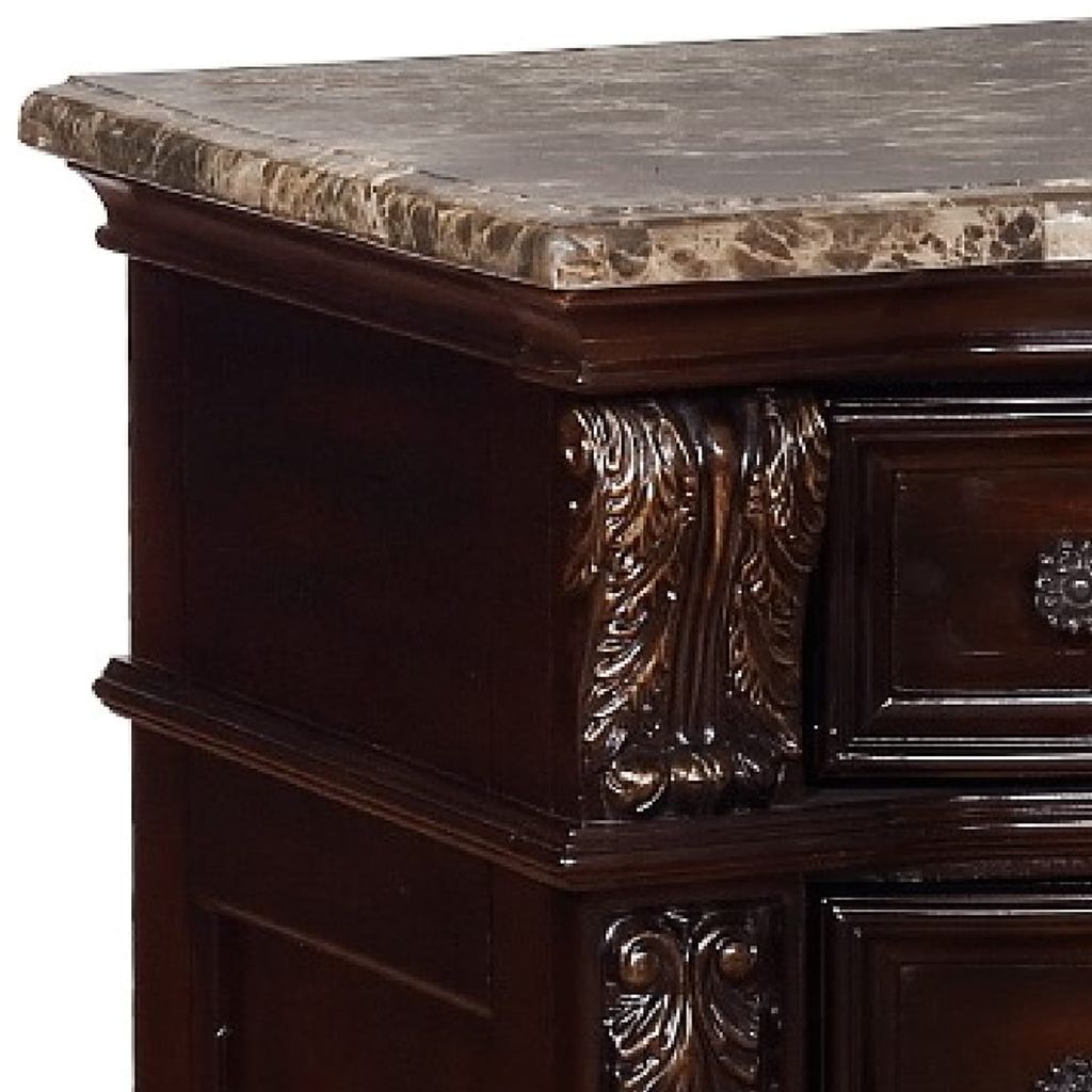 Sany Wooden Nightstand with Three Spacious Drawers and Bun Feet, Cherry Brown - View 4