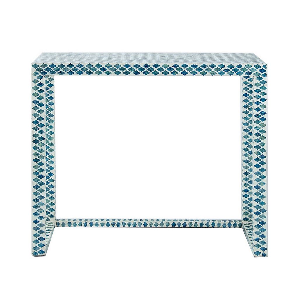 36 Inch Accent Console Table, Capiz Shell Inlay, Rectangular, Blue - View 2