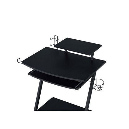 Gaming Desk with Metal Frame and Casters, Black - View 5