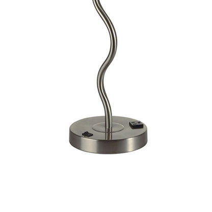 29 Inch Round Drum Shade Table Lamp, Curved Tubular Frame, Silver - View 5