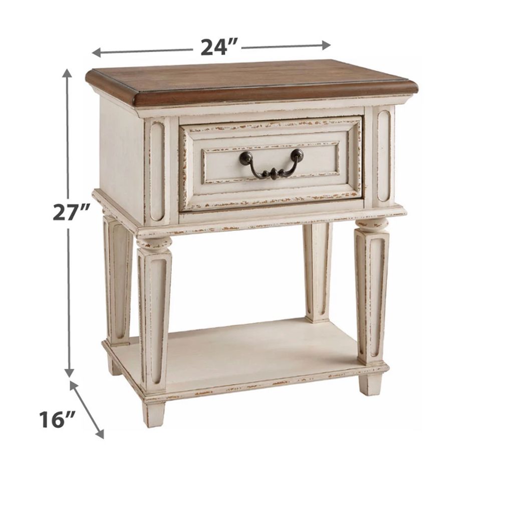 1 Drawer Wooden Frame Nightstand with Tapered Legs, Brown and Antique White - View 5
