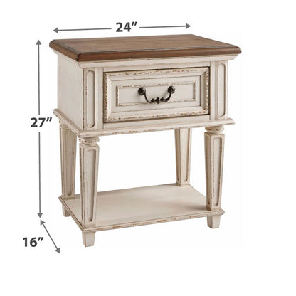 1 Drawer Wooden Frame Nightstand with Tapered Legs, Brown and Antique White - View 5