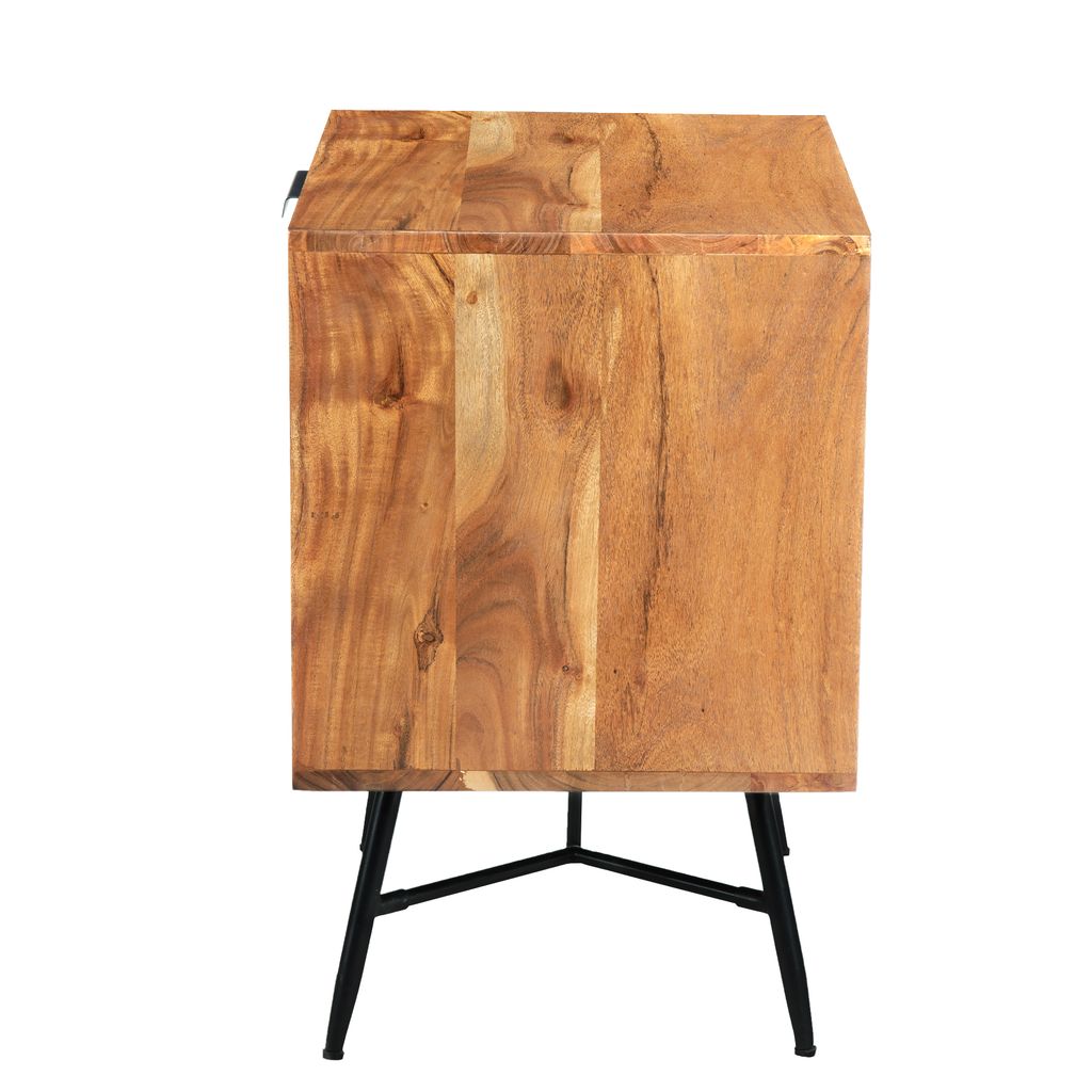 2 Drawer Wooden Nightstand with Metal Angled Legs, Black and Brown - View 3