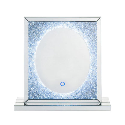Mirrored Faux Diamond Inlay Accent Decor with LED, Silver