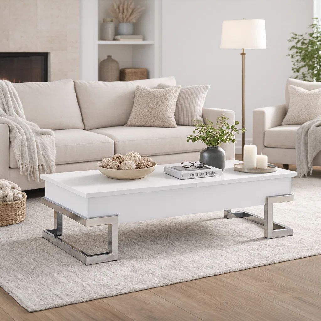 Wooden Coffee Table With Lift Top Storage Space, White - View 7