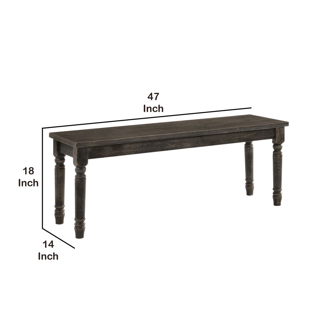 Transitional Style Rectangular Wooden Bench with Turned Legs, Bench - View 5
