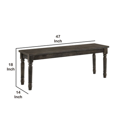 Transitional Style Rectangular Wooden Bench with Turned Legs, Bench - View 5