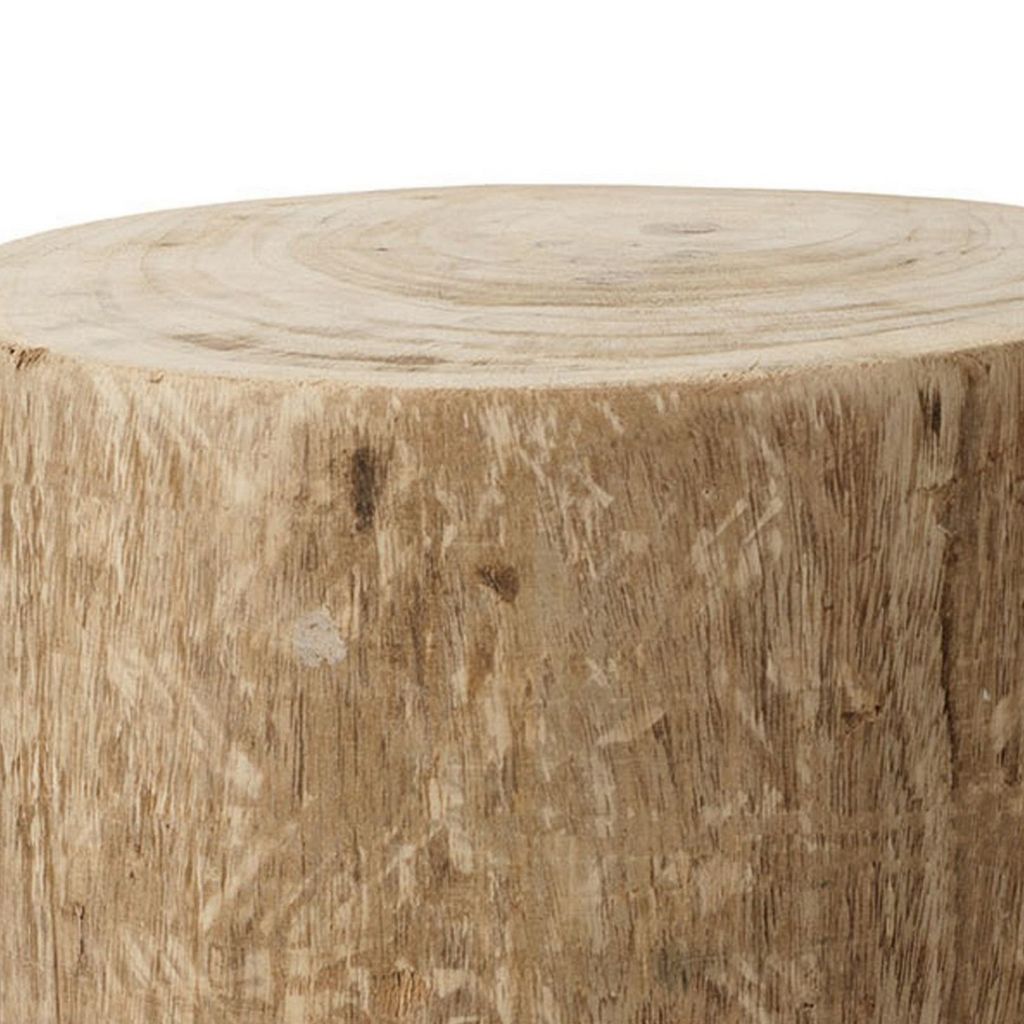 18 Inch Modern Side End Table, Tree Log Design, Paulownia Wood, Natural - View 2