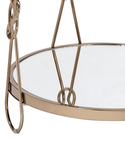Metal End Table with Mirrored Top and 1 Bottom shelf, Gold and Clear - View 4