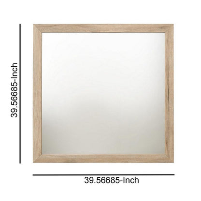 Square Shaped Wooden Mirror with Rough Hewn Texture, Brown - View 6