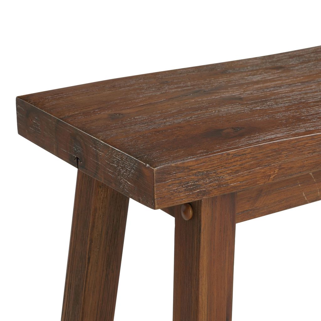 Saddle Design Wooden Bench with Grain Details, Brown - View 4