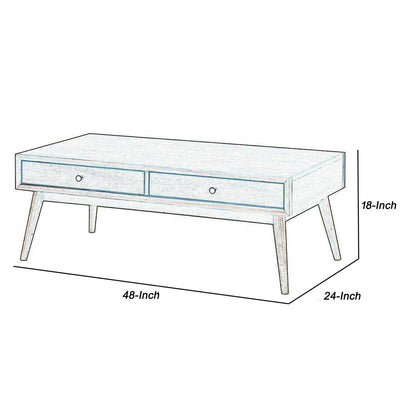 2 Drawer Wooden Coffee Table with Splayed Legs, Walnut Brown - View 6