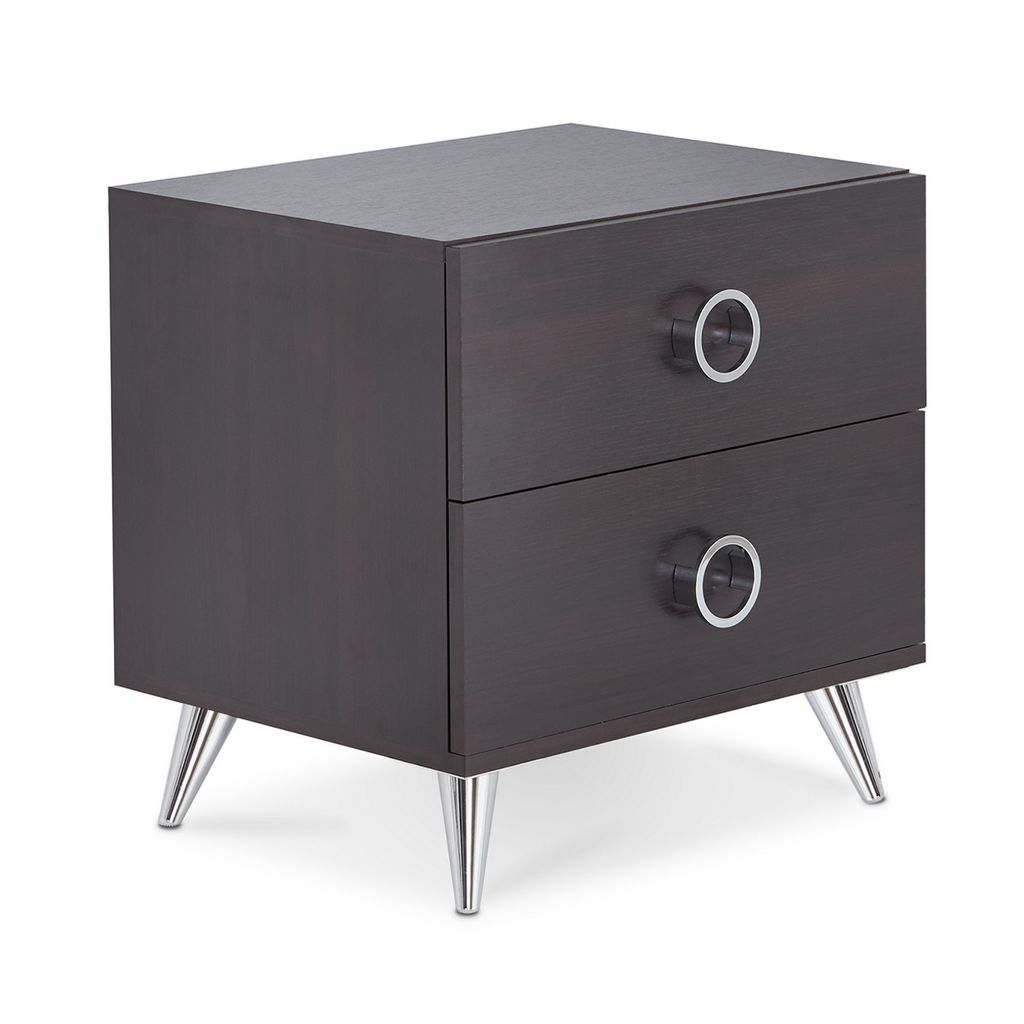 Rectangular Wood & Metal Nightstand By Elms, Brown & Chrome