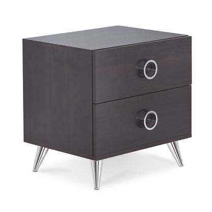 Rectangular Wood & Metal Nightstand By Elms, Brown & Chrome