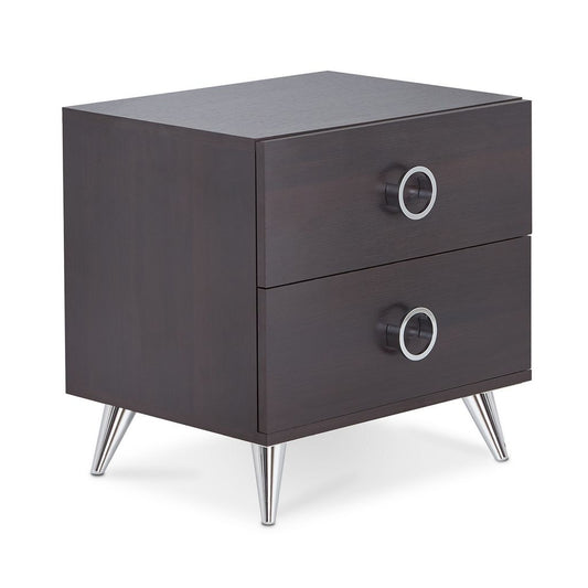 Rectangular Wood & Metal Nightstand By Elms, Brown & Chrome