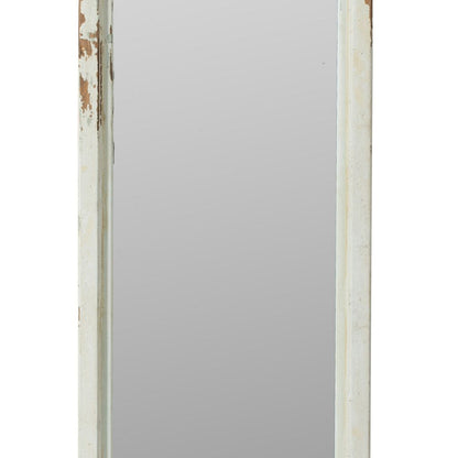 73 Inch Floor Mirror with Ornate Sculpted Top, Fir Wood, Weathered White - View 2