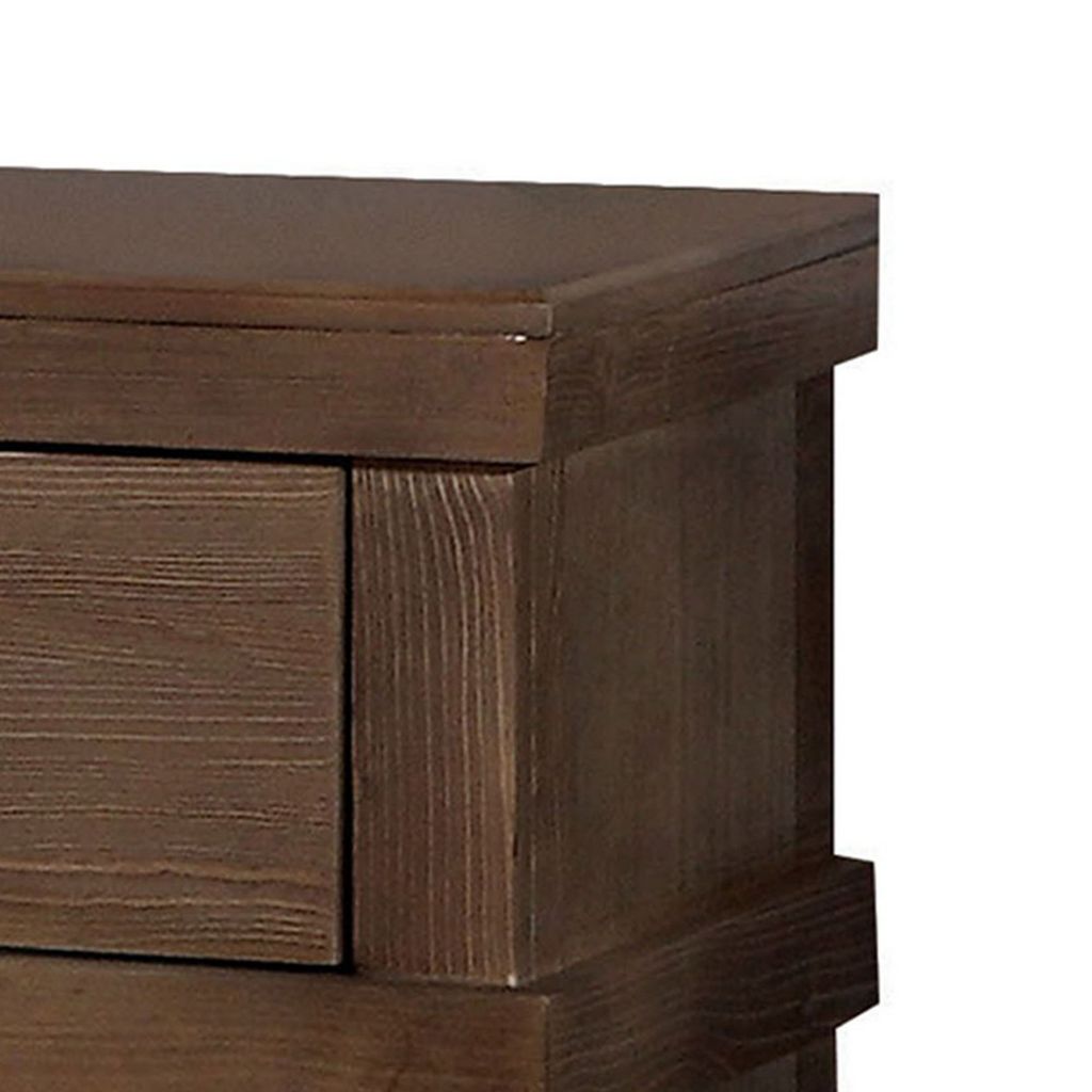 Two Drawer Nightstand With Metal Handle, Antique Oak - View 2