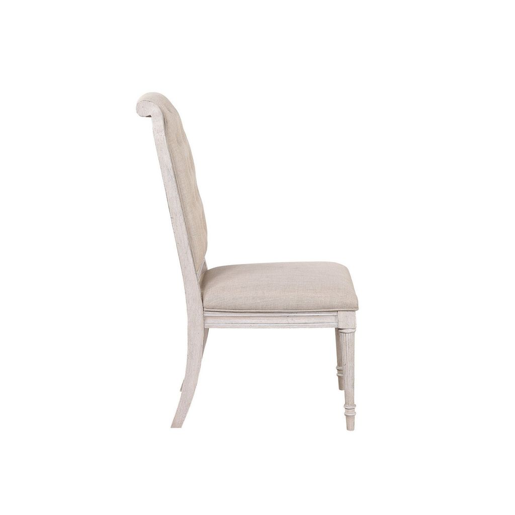 Side Chair with Tapered Legs and Button Tufted Back, Set of 2, Beige - View 4