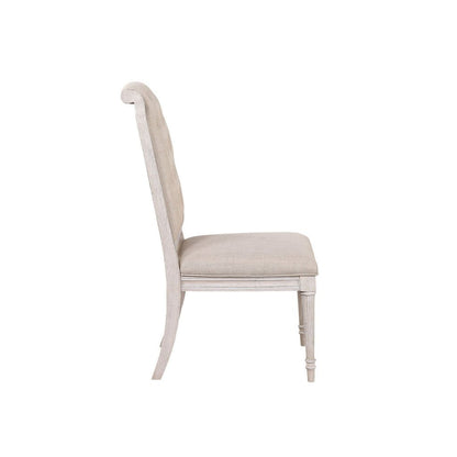 Side Chair with Tapered Legs and Button Tufted Back, Set of 2, Beige - View 4