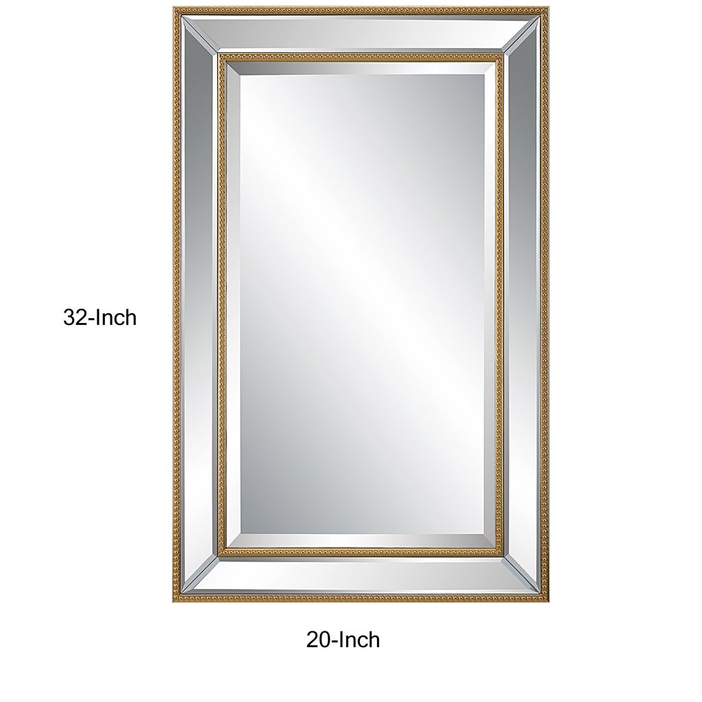 32 Inch Wood Wall Mirror, Beveled Mirror Frame, Gold - View 6