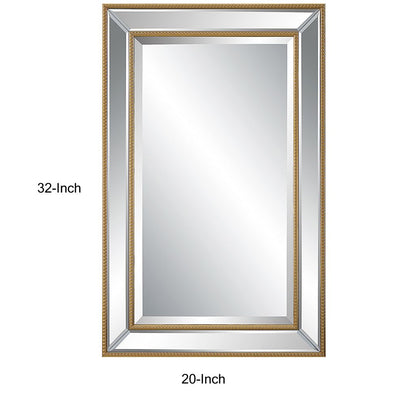 32 Inch Wood Wall Mirror, Beveled Mirror Frame, Gold - View 6