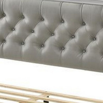 Elegant Queen Size Bed, LED Trim, Button Tufted Headboard, White - View 3