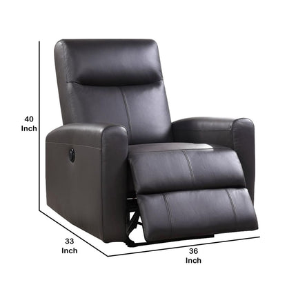 Leatherette Power Recliner with Tufted Back, Brown - View 6