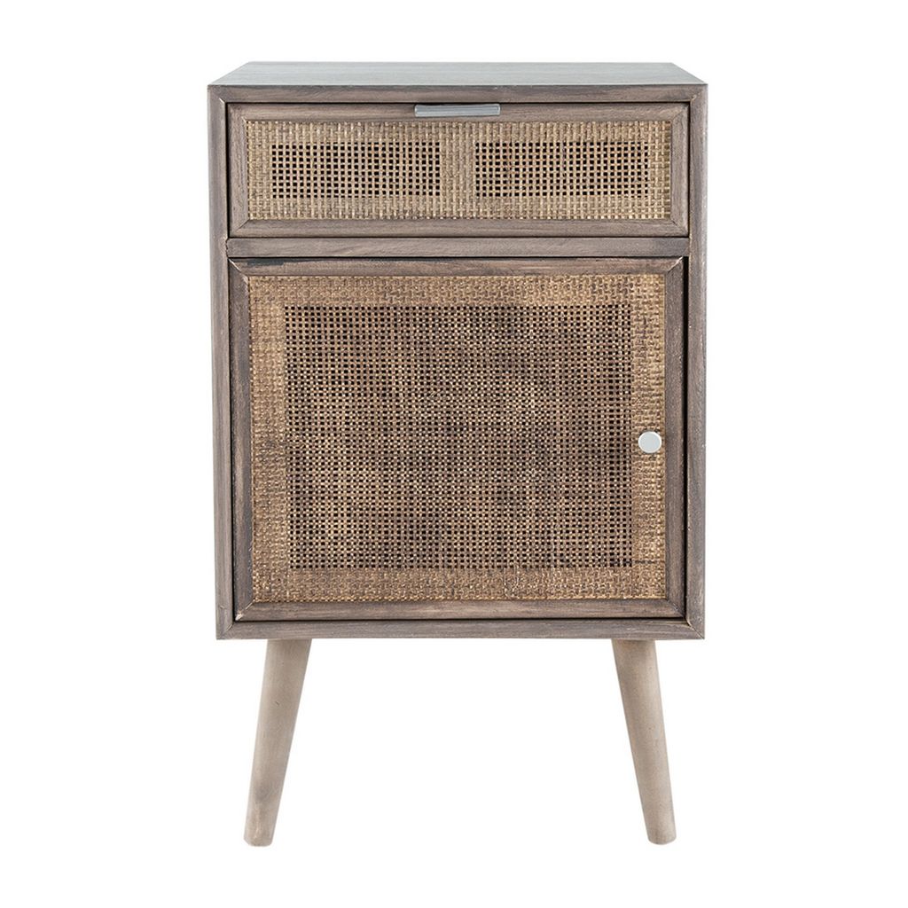 Pia 28 Inch Accent Cabinet, 1 Drawer, Pine Wood, Woven Rattan Door, Brown - View 2